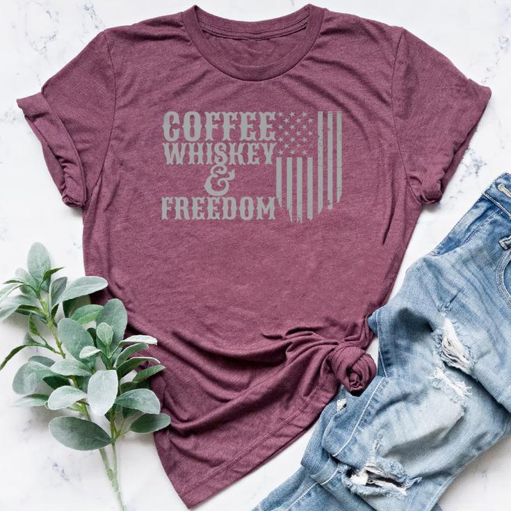 Coffee Whiskey And Freedom Vintage Rustic American Flag Bella Canvas T-shirt