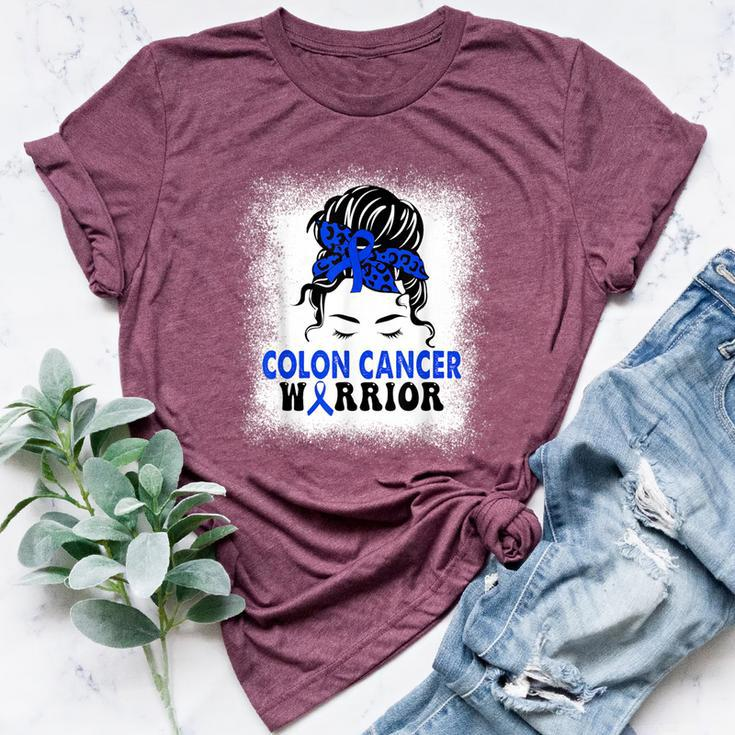 Colon Cancer Awareness Colorectal Cancer Messy Bun Bella Canvas T-shirt