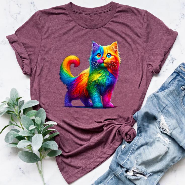 Colorful Cat For Women's Girls Boys Cute Rainbow Cat Bella Canvas T-shirt