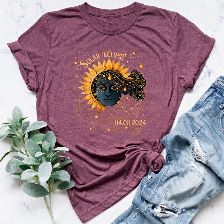 Cosmos Girl Total Solar Eclipse Watching April 8 2024 Bella Canvas T-shirt