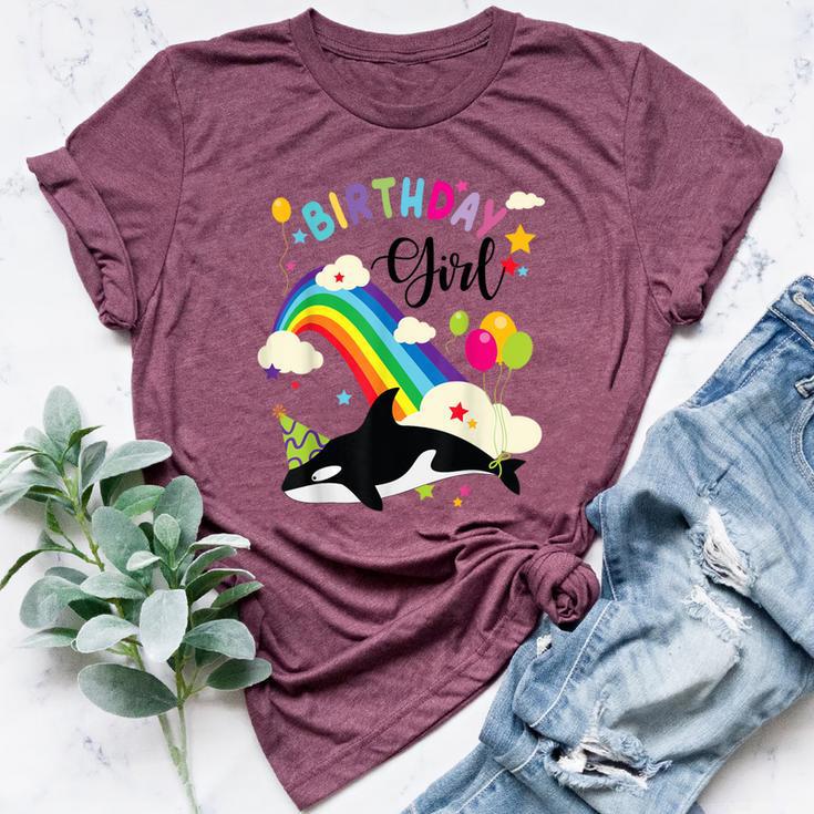 Cute Birthday Girl Orca Lovers & Killer Whale Lovers Rainbow Bella Canvas T-shirt