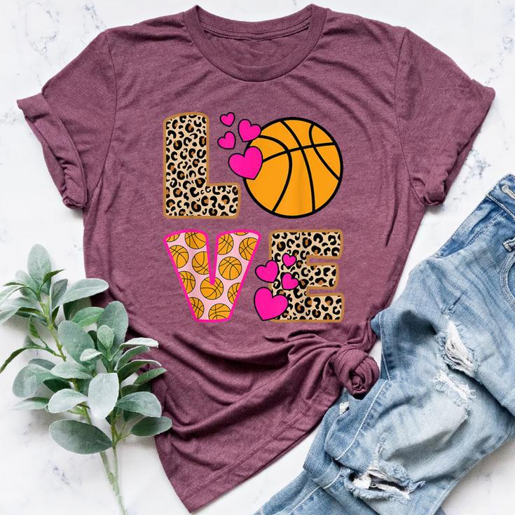 Cute Love Basketball Leopard Print Girls Basketball Bella Canvas T-shirt