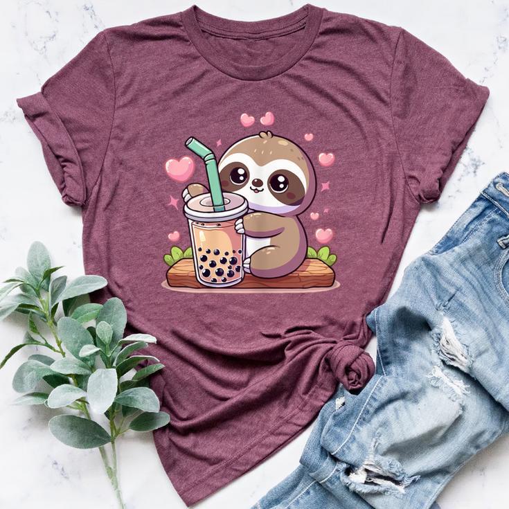 Cute Sloth Boba Bubble Milk Tea Kawaii Girls Sloth Bella Canvas T-shirt