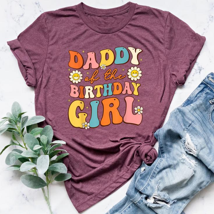 Daddy Of The Birthday Girl Daughter Groovy Dad Retro Theme Bella Canvas T-shirt