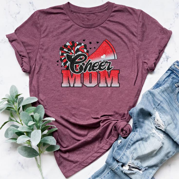 Football Cheer Mom Red Black Pom Leopard Bella Canvas T-shirt