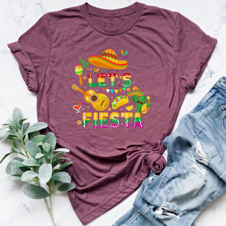 Cinco De Mayo Mexican Guitar Cactus Let's Fiesta Bella Canvas T-shirt