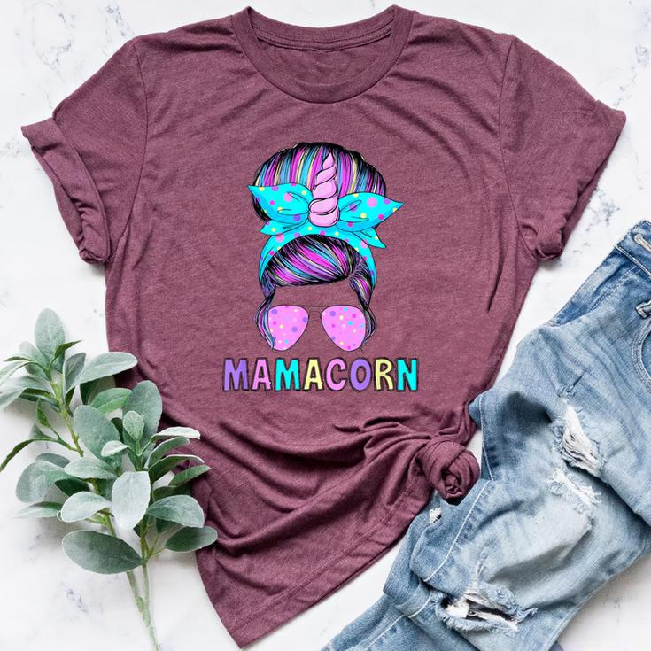 Mamacorn Unicorn Messy Bun Mom Mother's Day Girl Women Bella Canvas T-shirt