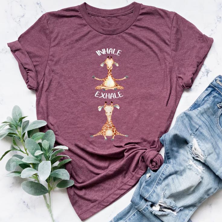 Workout Inhale Exhale Quote Giraffe Yoga Pose Relax Bella Canvas T-shirt