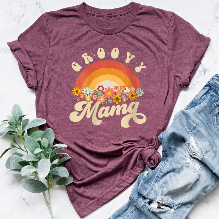 Groovy Mama Retro Rainbow Colorful Flowers Mom Bella Canvas T-shirt