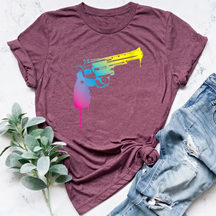 Gun Dripping Rainbow Graffiti Paint Artist Revolver Bella Canvas T-shirt