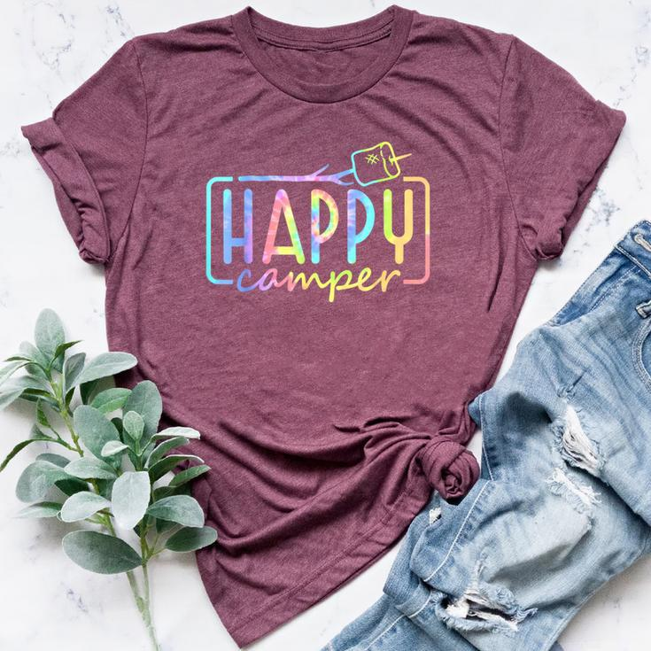 Happy Camper Tie Dye Rainbow Camping Hippie Girls Bella Canvas T-shirt
