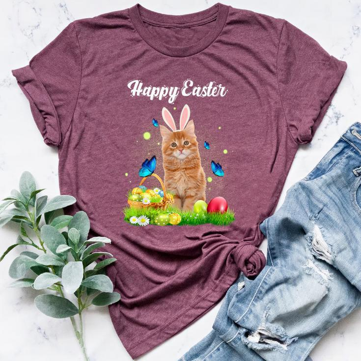 Happy Easter Day Bunny Cat Eggs Basket Cat Lover Bella Canvas T-shirt