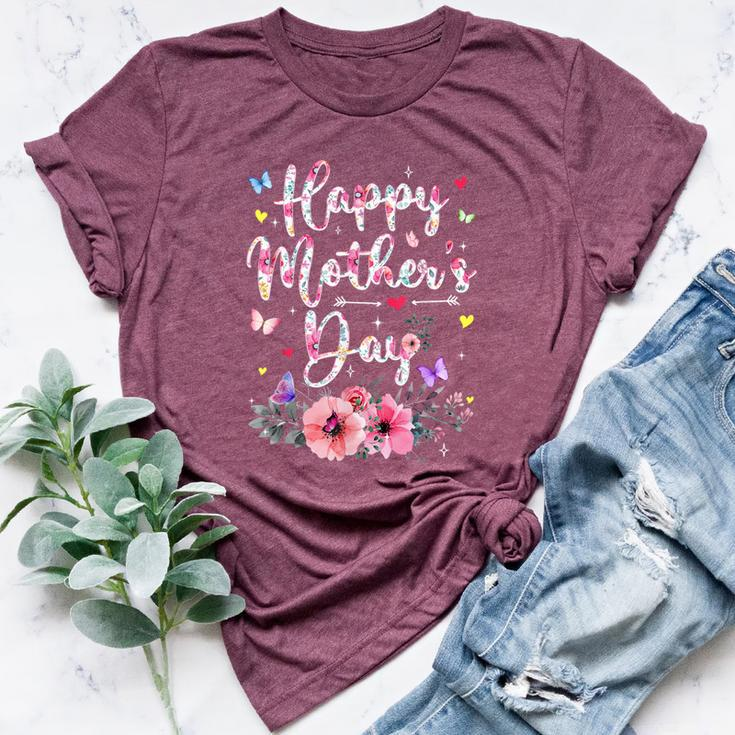 Happy Mother's Day With Floral Graphic Cute Bella Canvas T-shirt