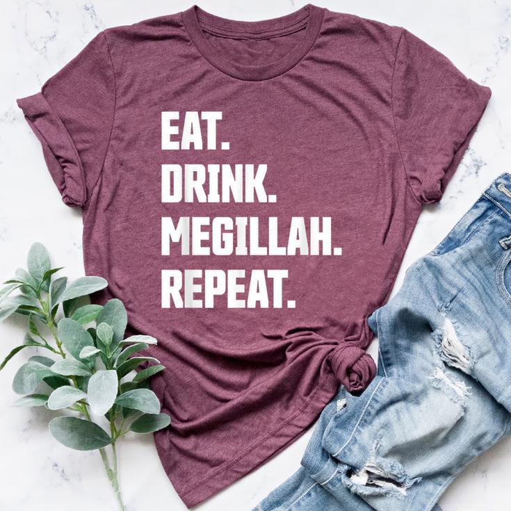 Happy Purim Eat Drink Megillah Repeat Queen Esther Costume Bella Canvas T-shirt