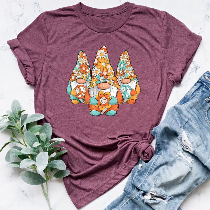 Hippie Gnomes Groovy Flower Peace 60S 70S Retro Gnome Bella Canvas T-shirt