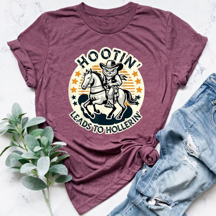 Hootin' Leads To Hollerin' Country Western Owl Rider Bella Canvas T-shirt