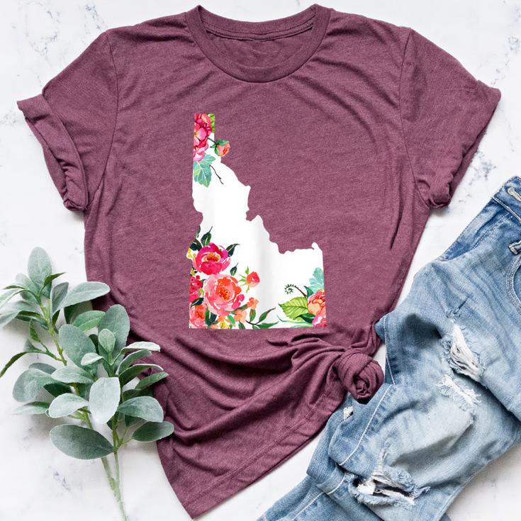 Idaho Vintage Rose State Map Pride Patriotic Floral Idaho Bella Canvas T-shirt