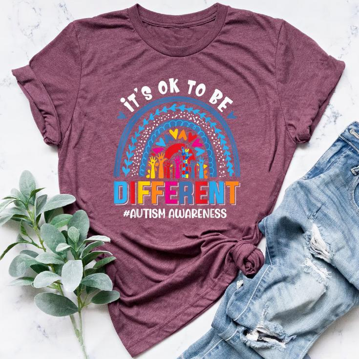 It's Ok To Be Different Autism Awareness Leopard Rainbow Kid Bella Canvas T-shirt