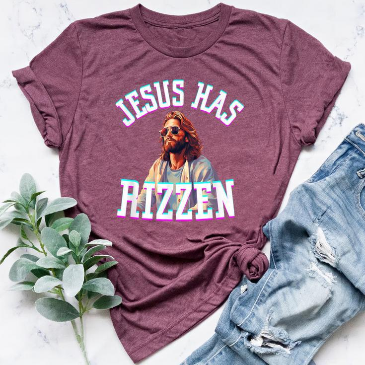 Jesus Has Rizzen Christian Meme Novelty Jesus Christ Bella Canvas T-shirt