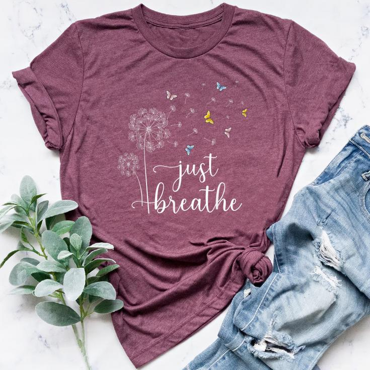 Just Breathe Dandelion And Buterflies Summer Top Bella Canvas T-shirt