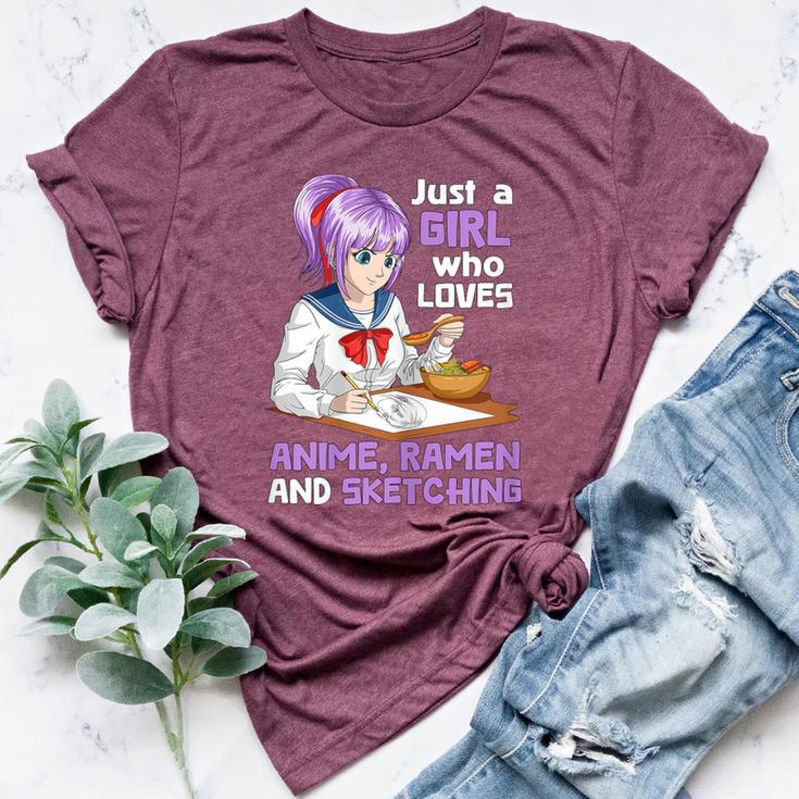 Just A Girl Who Loves Anime Ramen And Sketching Japan Anime Bella Canvas T-shirt