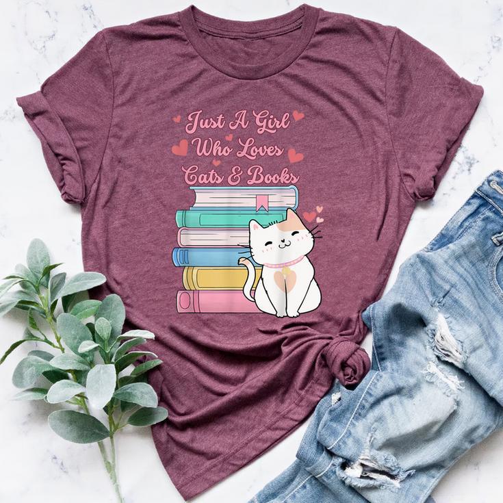 Just A Girl Who Loves Cats And Books Bookworm Cute Kitten Bella Canvas T-shirt