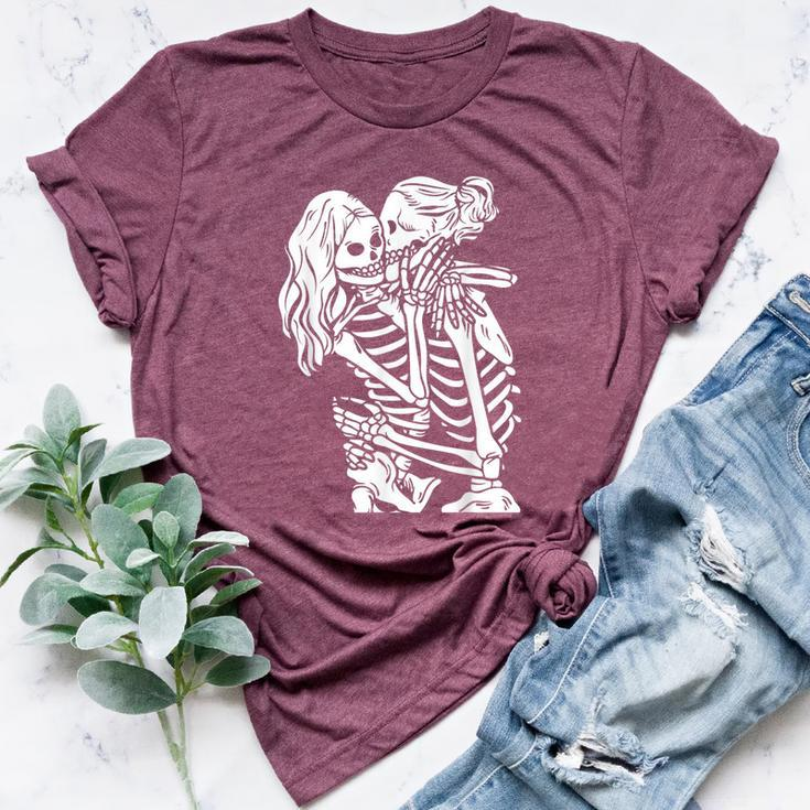 Lesbian Couple Lgbtq Pride Of Woman Skeletons Lovers Kissing Bella Canvas T-shirt