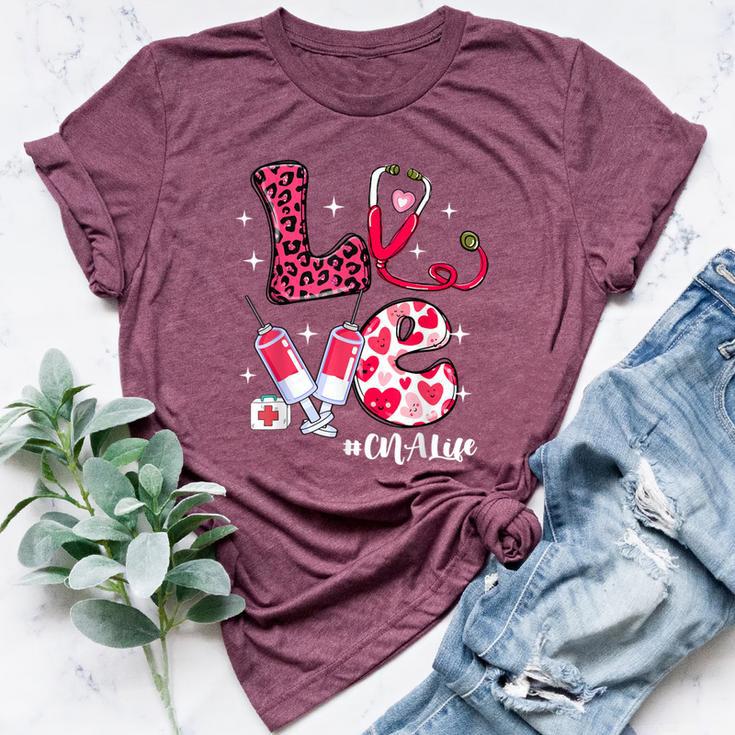 Love Cna Life Messy Bun Valentine's Day Bella Canvas T-shirt