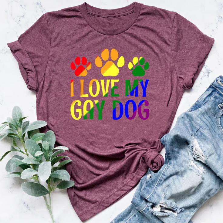 I Love My Gay Dog Rainbow Flag Supportive Ally Inclusive Bella Canvas T-shirt
