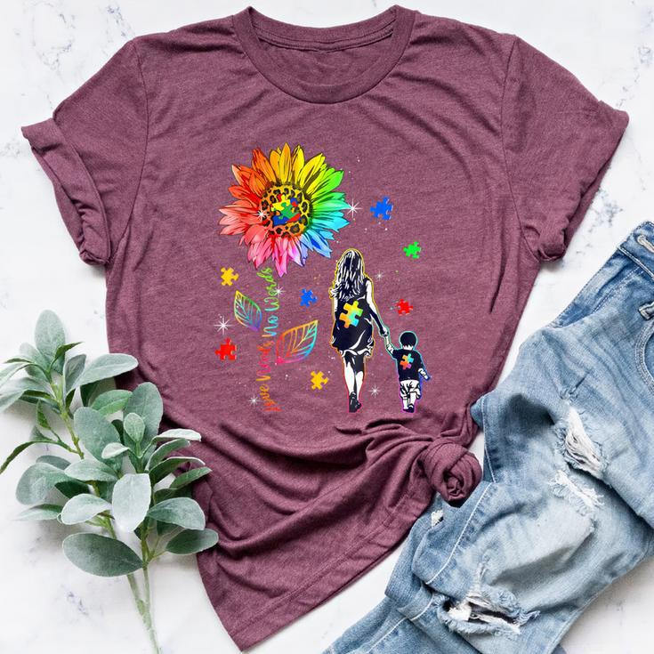 Love Needs No Words Autism Awareness Puzzle Sunflower Mom Bella Canvas T-shirt