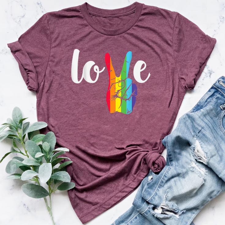 Love Win Rainbow Peace Sign Lesbian Gay Lgbtq Flag Pride Bella Canvas T-shirt