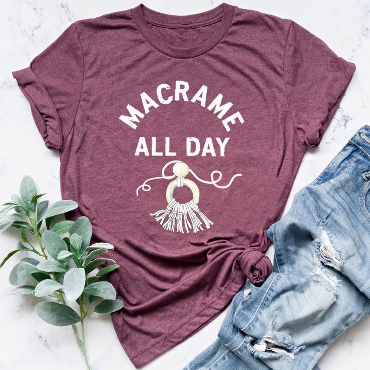 Macrame All Day Craft Boho Lover Rope Tassels Cord Bella Canvas T-shirt