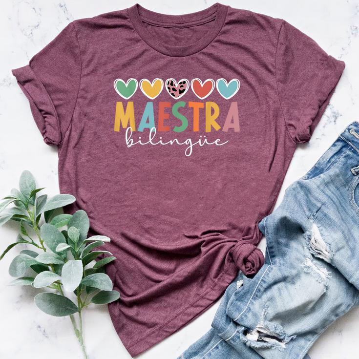 Maestra Bilingue Hearts Maestra De Español Spanish Teacher Bella Canvas T-shirt