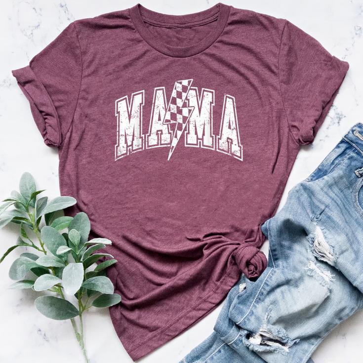 Mama Lightning Bolt Checkered Varsity Mom Mother's Day Bella Canvas T-shirt