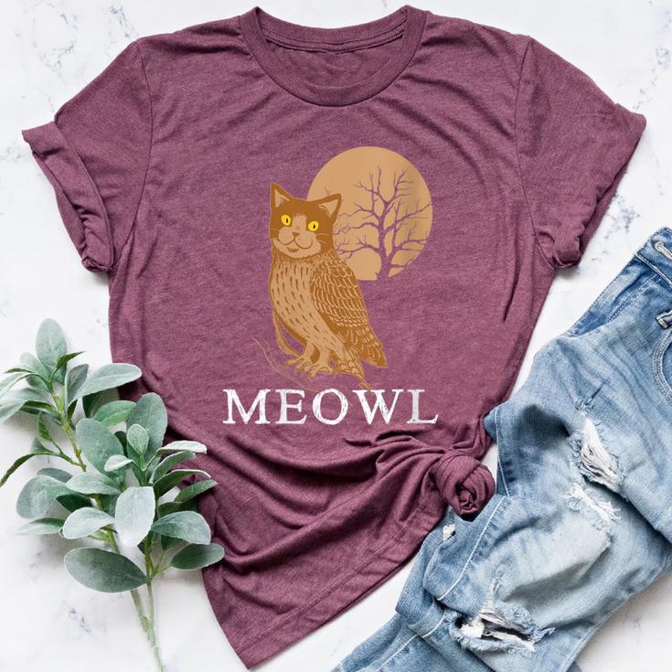 Meowl Cat Owl With Tree And Full Moon Bella Canvas T-shirt