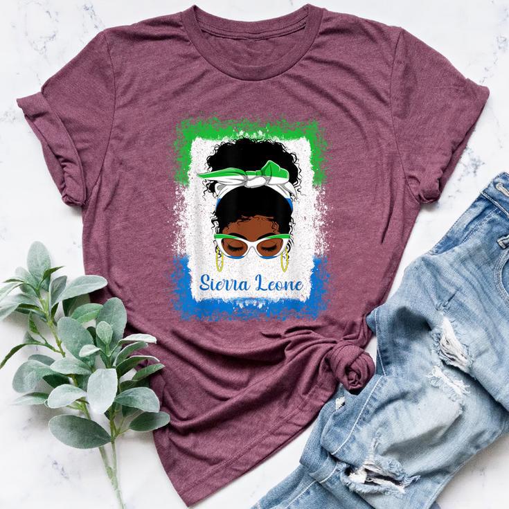 Messy Bun Sierra Leone Flag Woman Girl Bella Canvas T-shirt