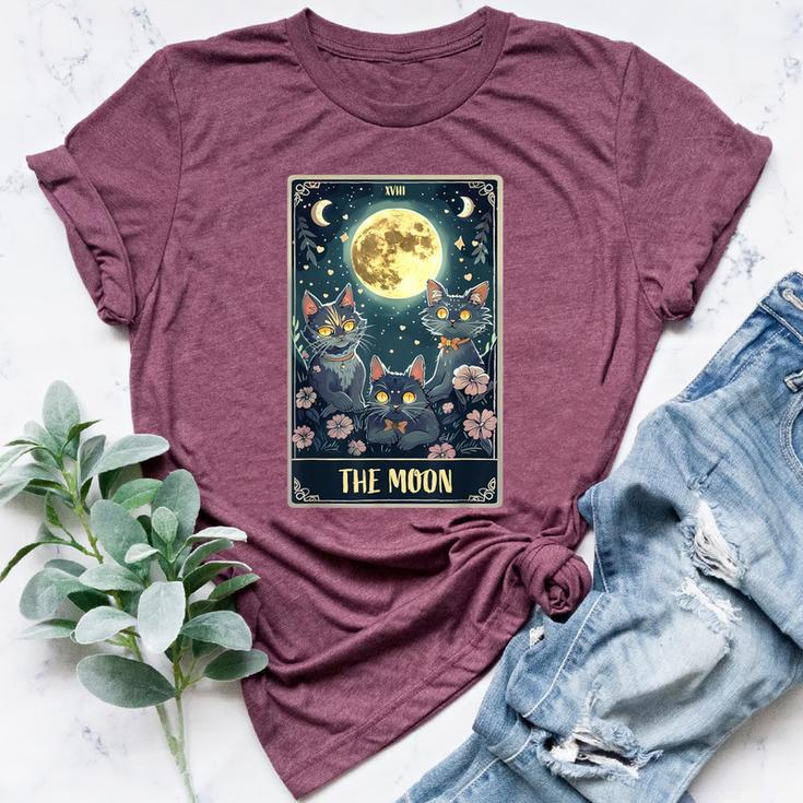 The Moon Tarot Card Three Cats Moon Flower Cute Cat Moon Bella Canvas T-shirt