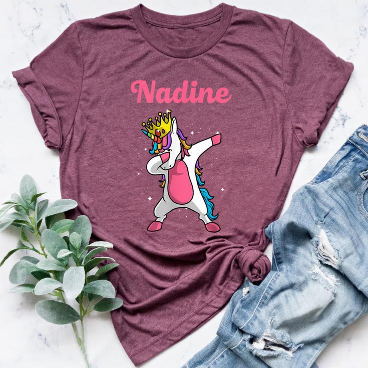 Nadine Name Personalized Birthday Dabbing Unicorn Queen Bella Canvas T-shirt