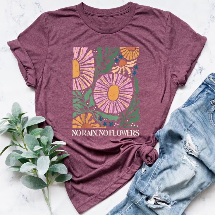 No Rain No Flowers Boho Wildflowers Plants Floral Garden Bella Canvas T-shirt