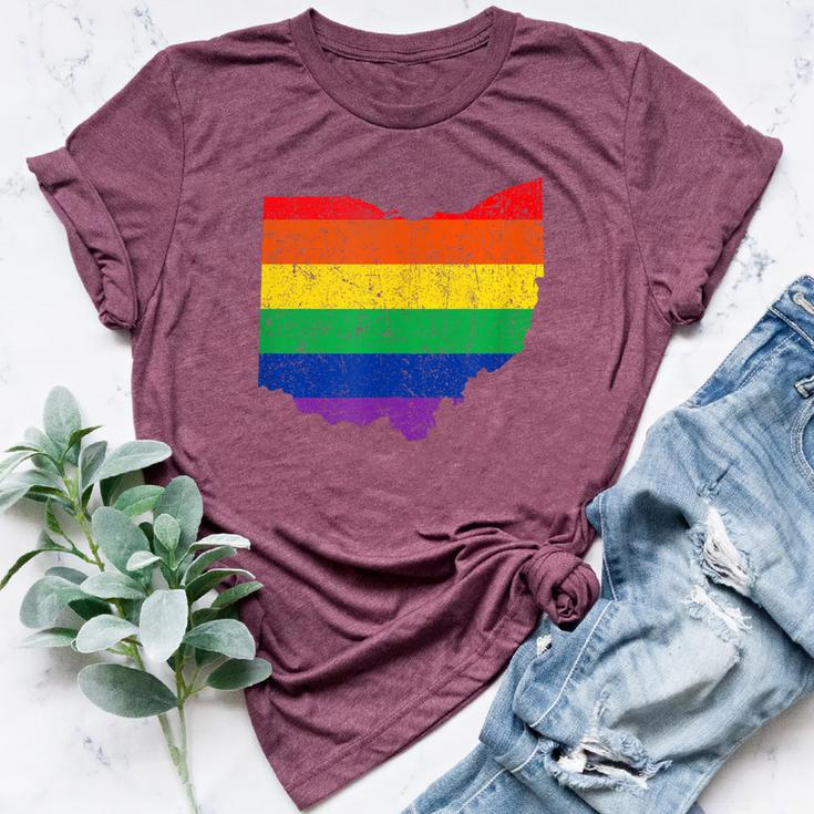 Ohio Map Gay Pride Rainbow Flag Lgbt Support Bella Canvas T-shirt