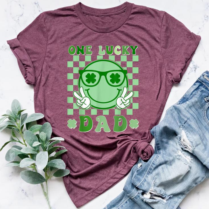 One Lucky Dad Groovy Smile Face St Patrick's Day Irish Dad Bella Canvas T-shirt