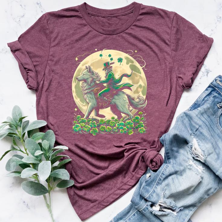 Patrick's Leprechaun Riding Wolf Vintage Loves Wolves Bella Canvas T-shirt