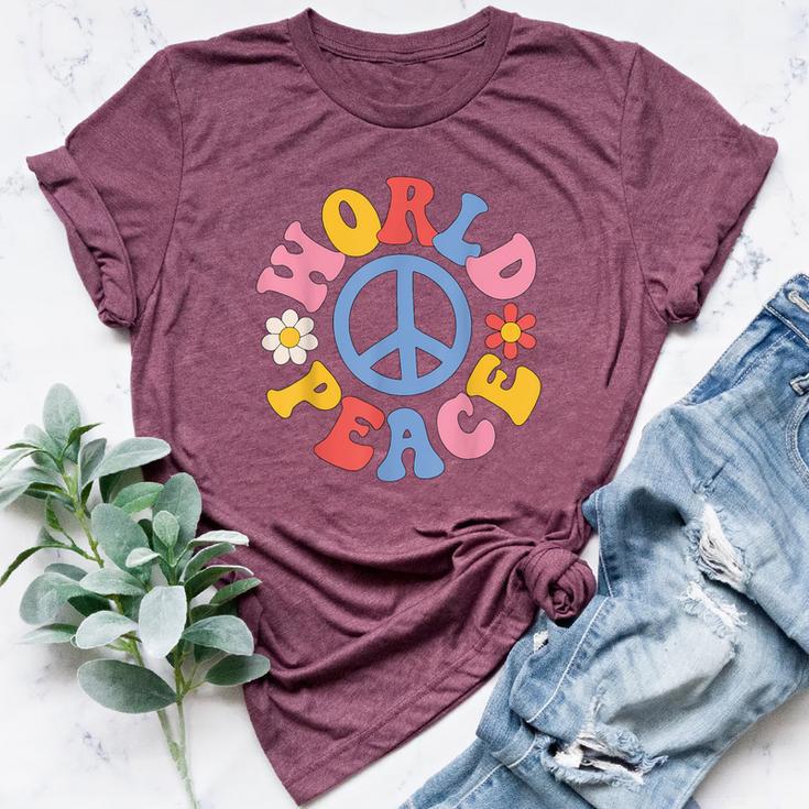 Peace Sign World 60'S Retro Groovy 70S Hippie Womens Bella Canvas T-shirt