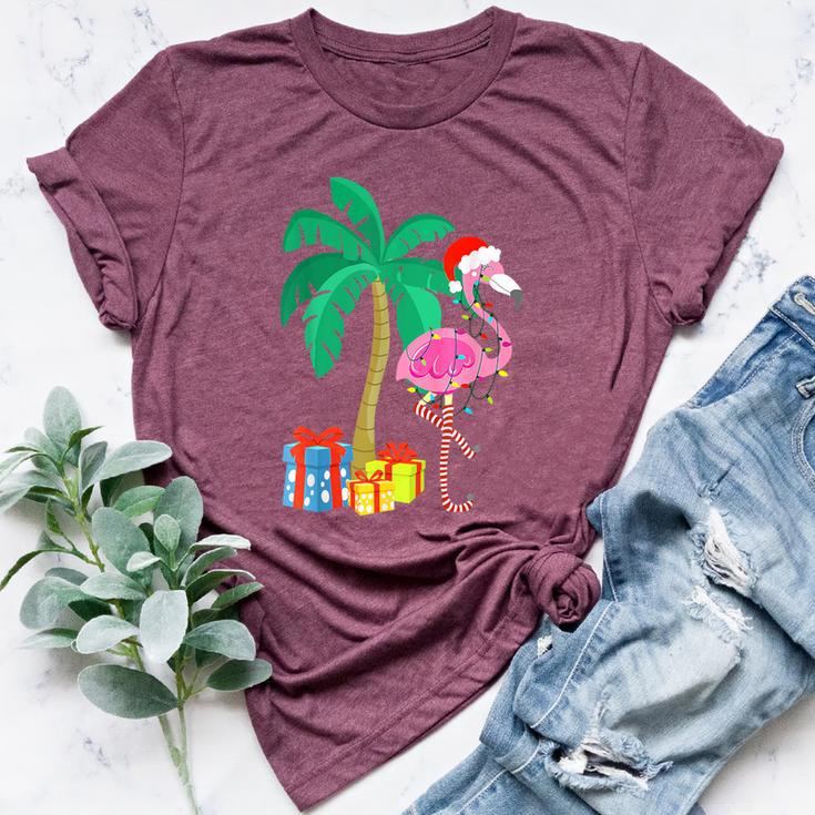 Pink Flamingo Christmas Palm Tree Tropical Xmas Bella Canvas T-shirt