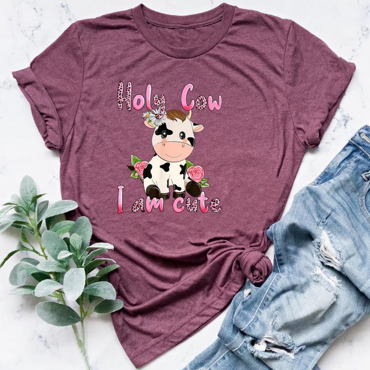 Pink Vintage Holy Cow I'm Cute Moo Cow Mama Leopard Floral Bella Canvas T-shirt