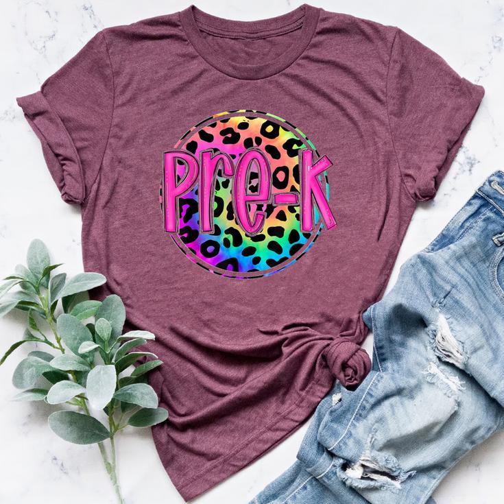 Pre-Kindergarten Neon Leopard Prek Teacher 1St Day Of School Bella Canvas T-shirt