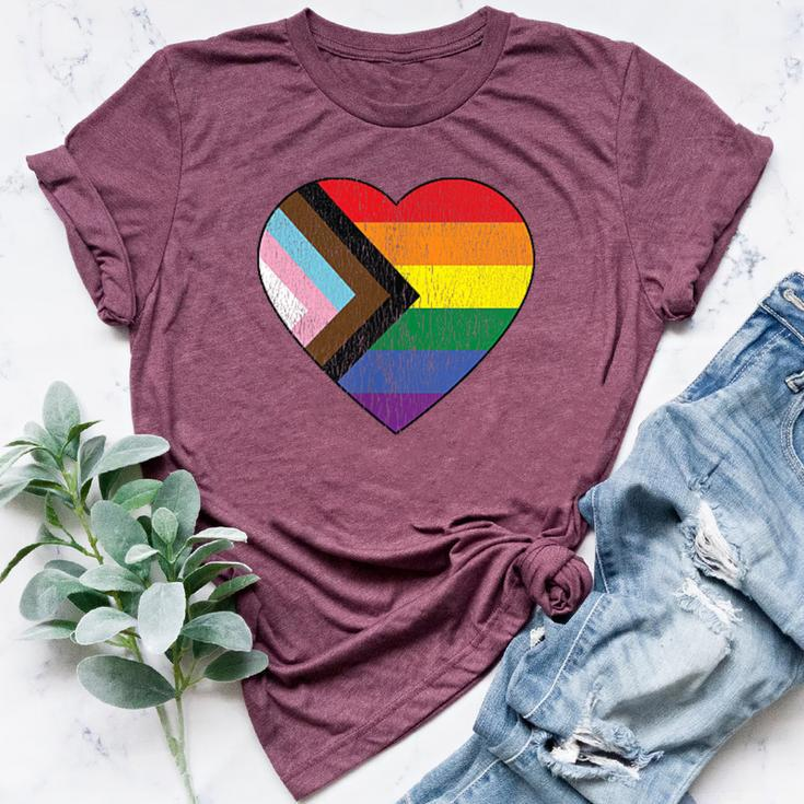 Progress Pride Flag Vintage Rainbow Heart Love Lgbt Pocket Bella Canvas T-shirt