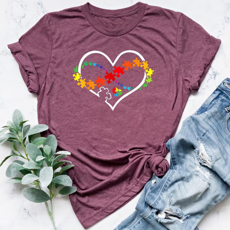 Puzzle Heart Autism Awareness Support Teacher Family Mom Bella Canvas T-shirt