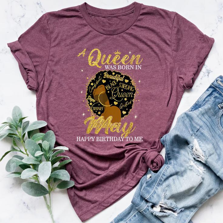 A Queen Was Born In May Birthday Afro Girl Black Women Bella Canvas T-shirt
