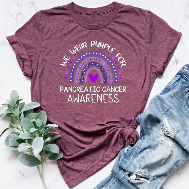 Rainbow We Wear Purple For Pancreatic Cancer Awareness Bella Canvas T-shirt